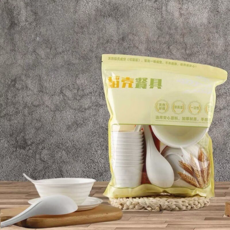 Bộ đồ ăn dùng 1 lần 10 NGƯỜI - 10 bát, 10 cốc, 10 đũa, 10 đĩa, 10 thìa, 2 đĩa chấm, túi rác (Tuyển sỉ)