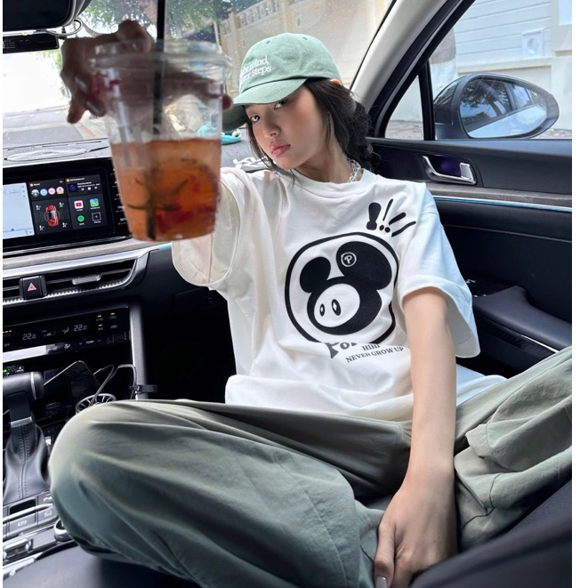 Áo Thun POPPOP Mặt Đen Đỏ Chất Liệu Cotton 100% 2 Chiều Cao Cấp Co Giãn Form Rộng Tay Lỡ, Định Lượng 260gsm Romance