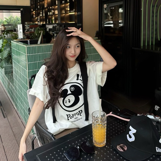 Áo Thun POPPOP Mặt Đen Đỏ Chất Liệu Cotton 100% 2 Chiều Cao Cấp Co Giãn Form Rộng Tay Lỡ, Định Lượng 260gsm Romance