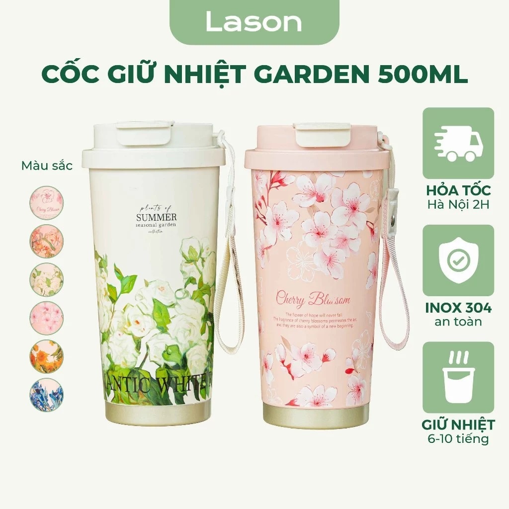 Cốc nước giữ nhiệt Lason Garden chất liệu inox giữ nhiệt 6-8 tiếng họa ...