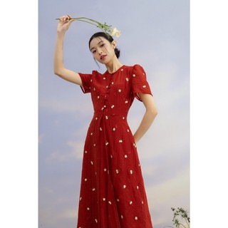 Đầm OLV tay phồng dáng dài thêu hoa ngọt ngào nữ tính Laylin phù hợp đi chơi đi làm