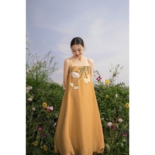 Đầm OLV bí suông maxi hai dây mảnh thêu tay hoa nổi bật Nerina phù hợp đi dạo đi cà phê