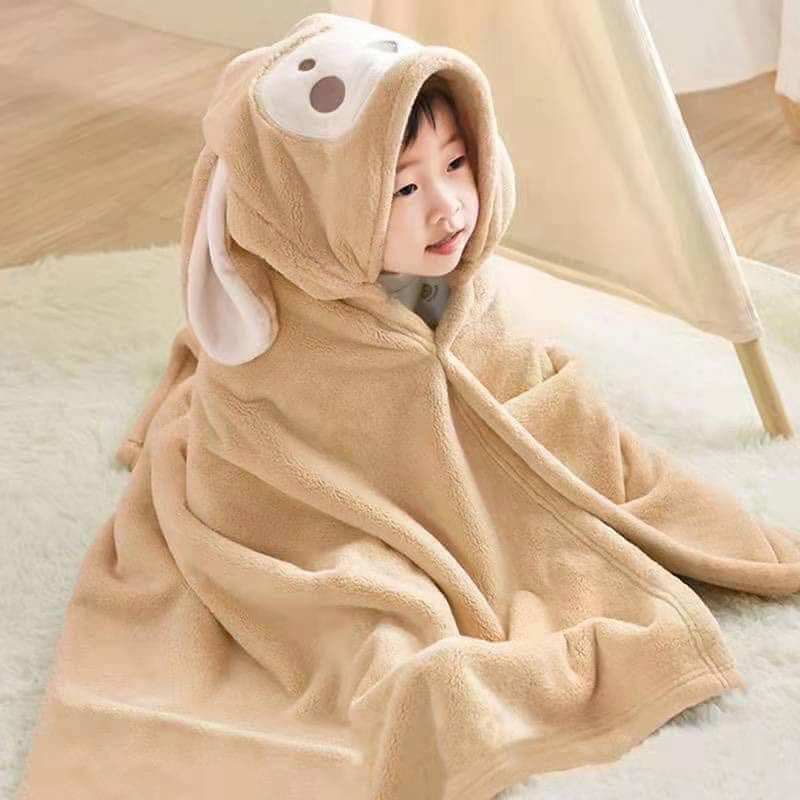 KHĂN TẮM KÈM MŨ TRÙM ĐẦU TAI THỎ CHẤT COTTON MỀM MẠI CHO BÉ