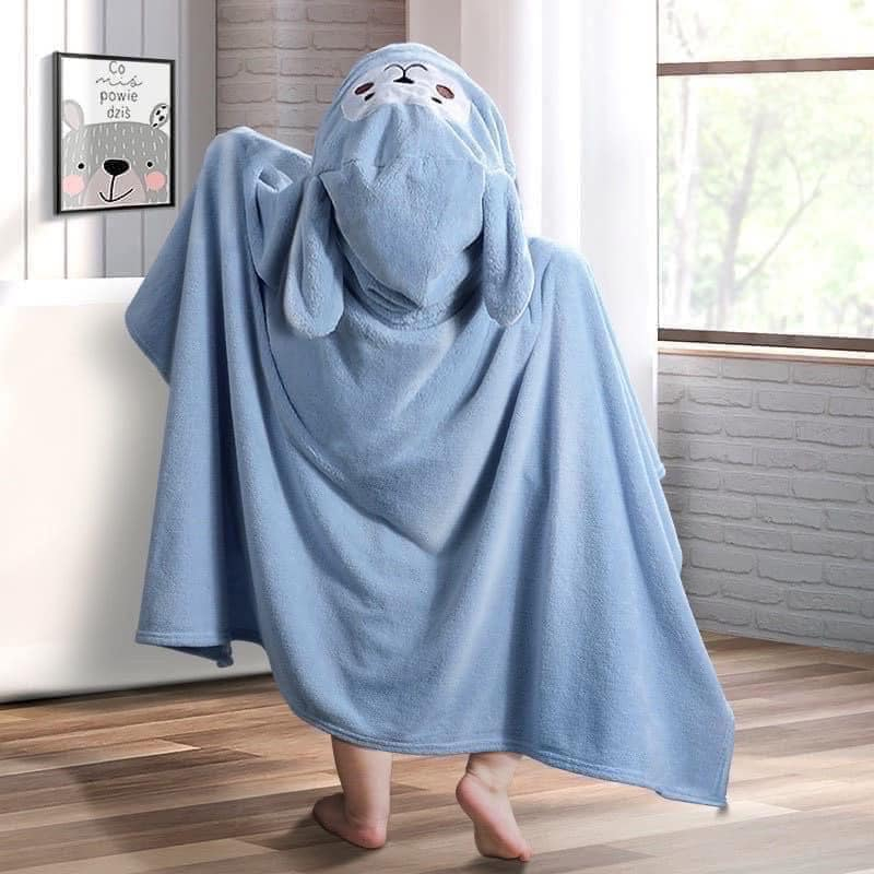 KHĂN TẮM KÈM MŨ TRÙM ĐẦU TAI THỎ CHẤT COTTON MỀM MẠI CHO BÉ