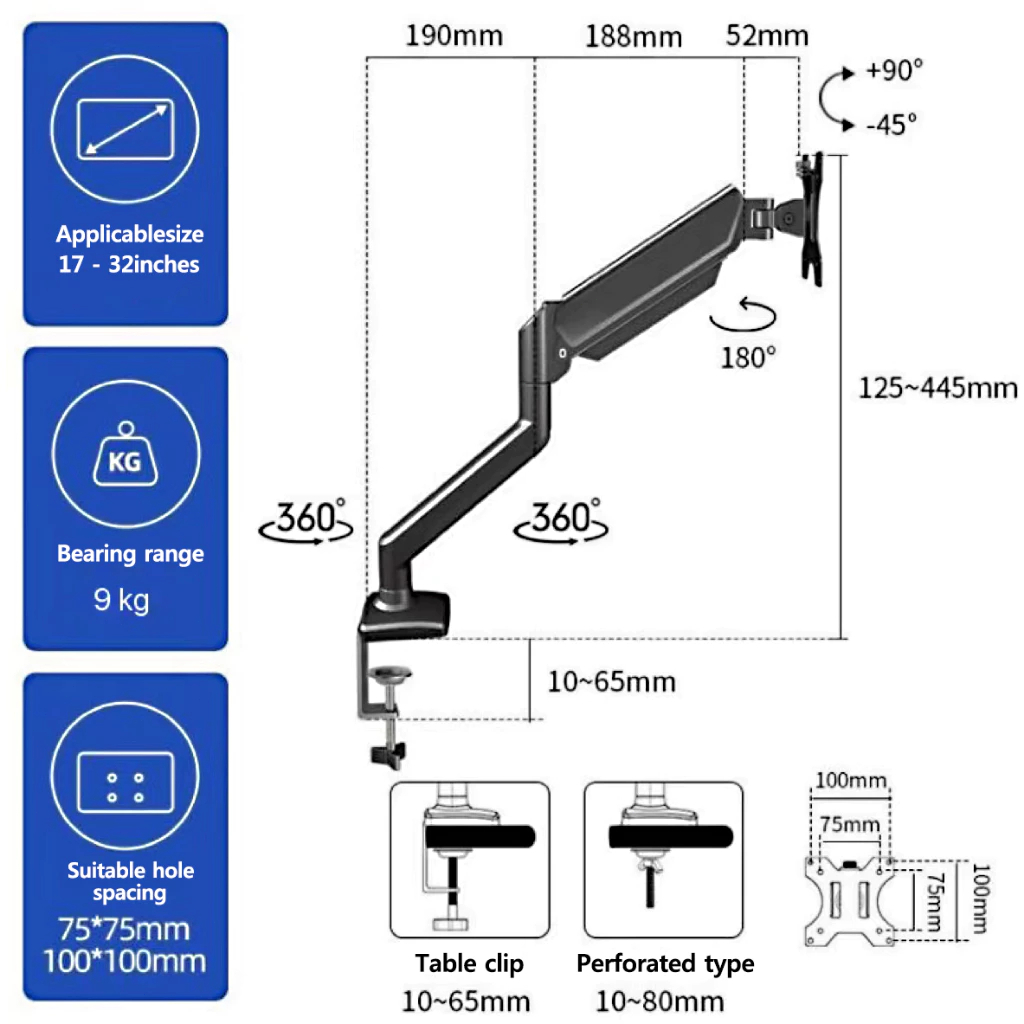 Giá treo 2 arm màn hình 17-34 inch 9 kg Xoay 360° và điều chỉnh đa Góc điều chỉnh từ Không cần khoan | BigBuy360 - bigbuy360.vn