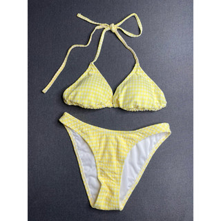 6 >Tặng quây váy - Bikini 2 mảnh, bộ đồ bơi đi biển màu caro vàng có đệm LỖI bạc dây áo hàng VNXK