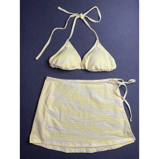 6 >Tặng quây váy - Bikini 2 mảnh, bộ đồ bơi đi biển màu caro vàng có đệm LỖI bạc dây áo hàng VNXK