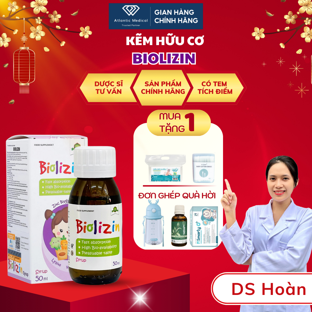 [Mua 3 tặng 1]Kẽm BIOLIZIN Bổ Sung Kẽm Hỗ Trợ Trẻ Ăn Ngon Miệng, Hỗ Trợ Tiêu Hóa chai 50ml date mới