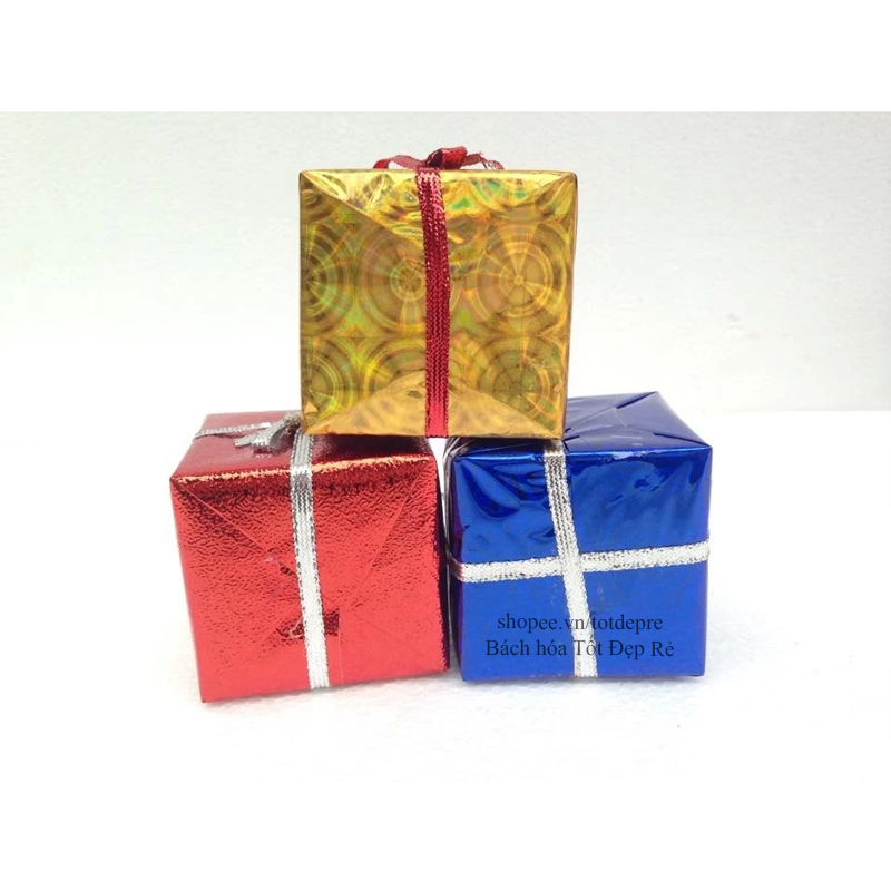 Bộ 6 Hộp quà vuông hoặc 10 hộp chữ nhật gắn cây thông Noel trang trí Giáng Sinh