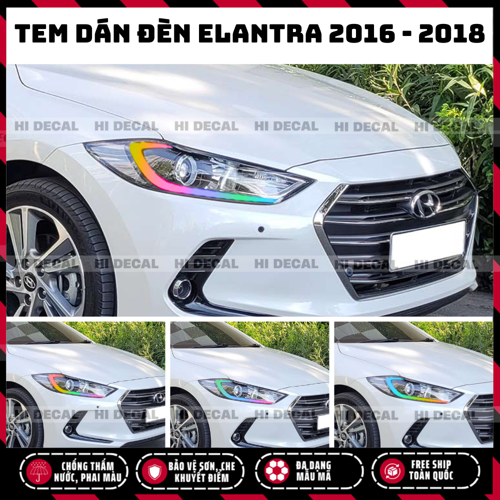 Tem decal dán đèn xe Elantra 2016 - 2018 , tem trang trí xe chống nước, bền màu