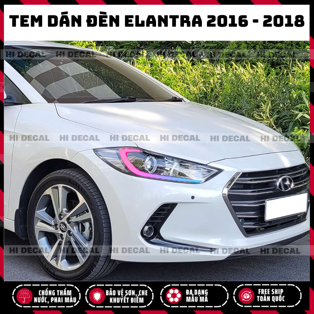 Tem decal dán đèn xe Elantra 2016 - 2018 , tem trang trí xe chống nước, bền màu