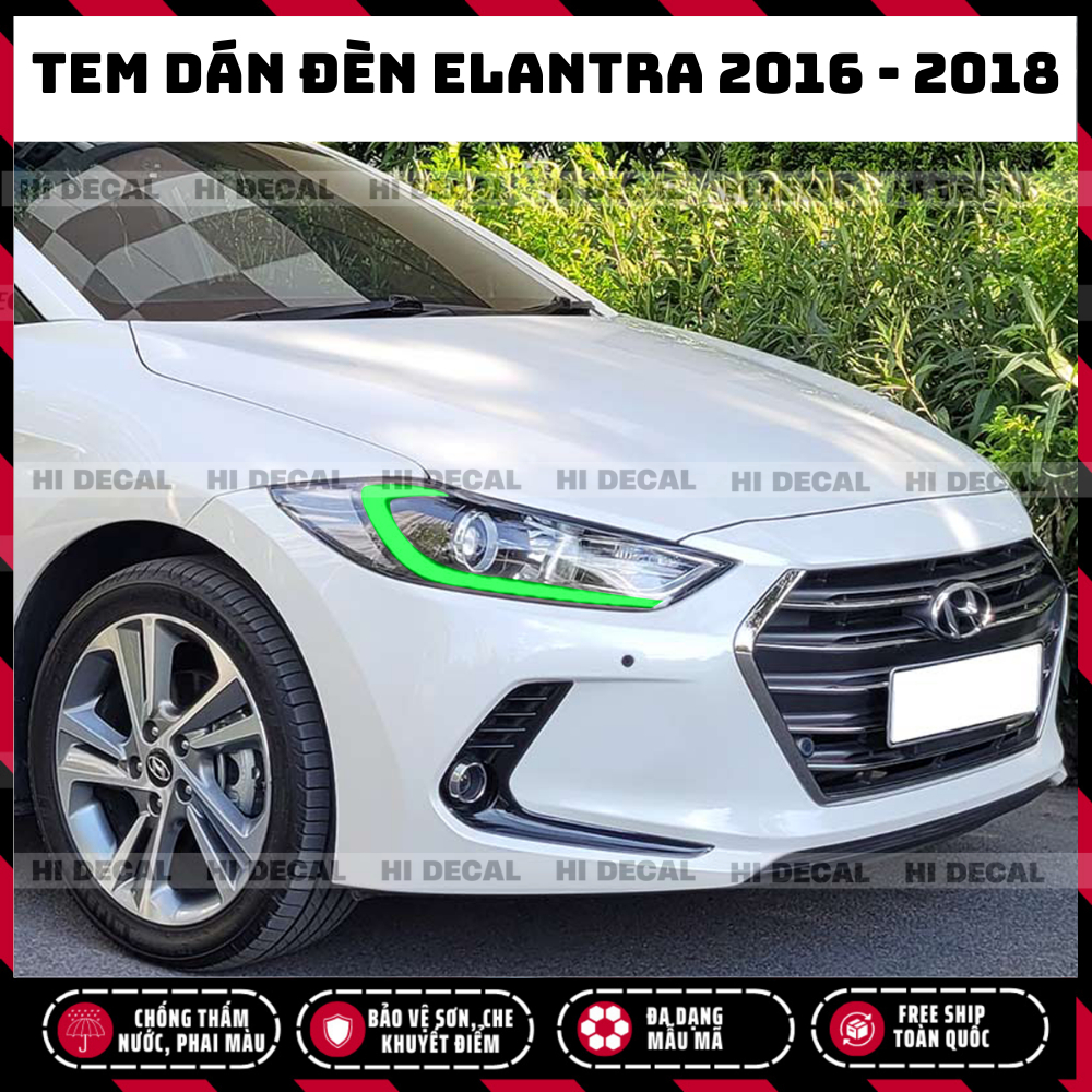 Tem decal dán đèn xe Elantra 2016 - 2018 , tem trang trí xe chống nước, bền màu