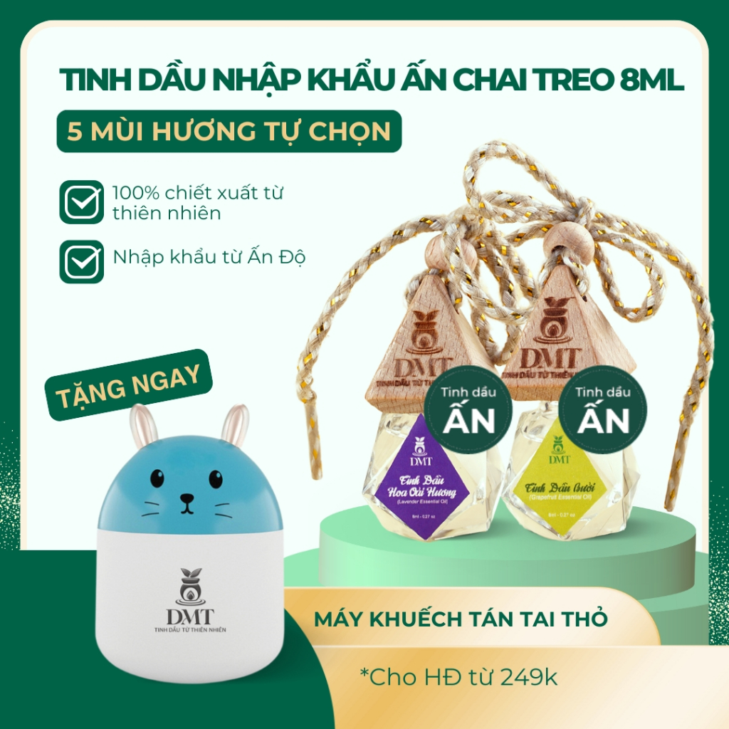Tinh dầu nhập khẩu cao cấp treo xe Ấn Độ DMT khử mùi, thơm xe ô tô, đuổi muỗi và côn trùng - 8ml