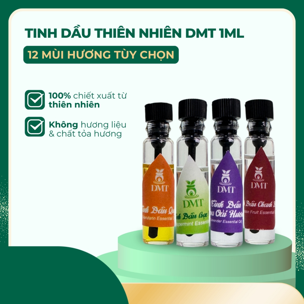 Mẫu thử Tinh dầu thiên nhiên DMT, Thơm phòng, xông phòng, khuếch tán, nguyên chất 1ml - 12 Mùi hương