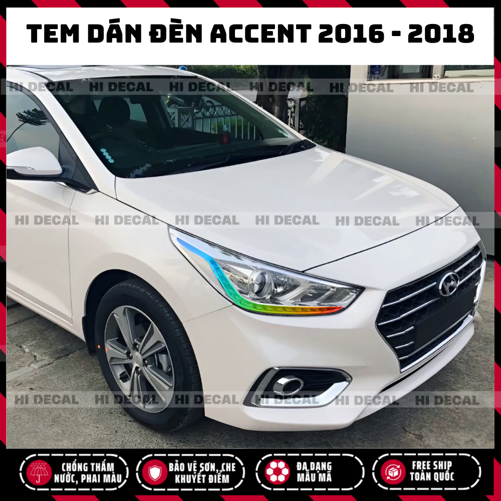 Tem dán đèn xe Accent 2018 - 2020, Tem đèn Accent trang trí xe chống nước, bền màu, chịu nhiệt tốt