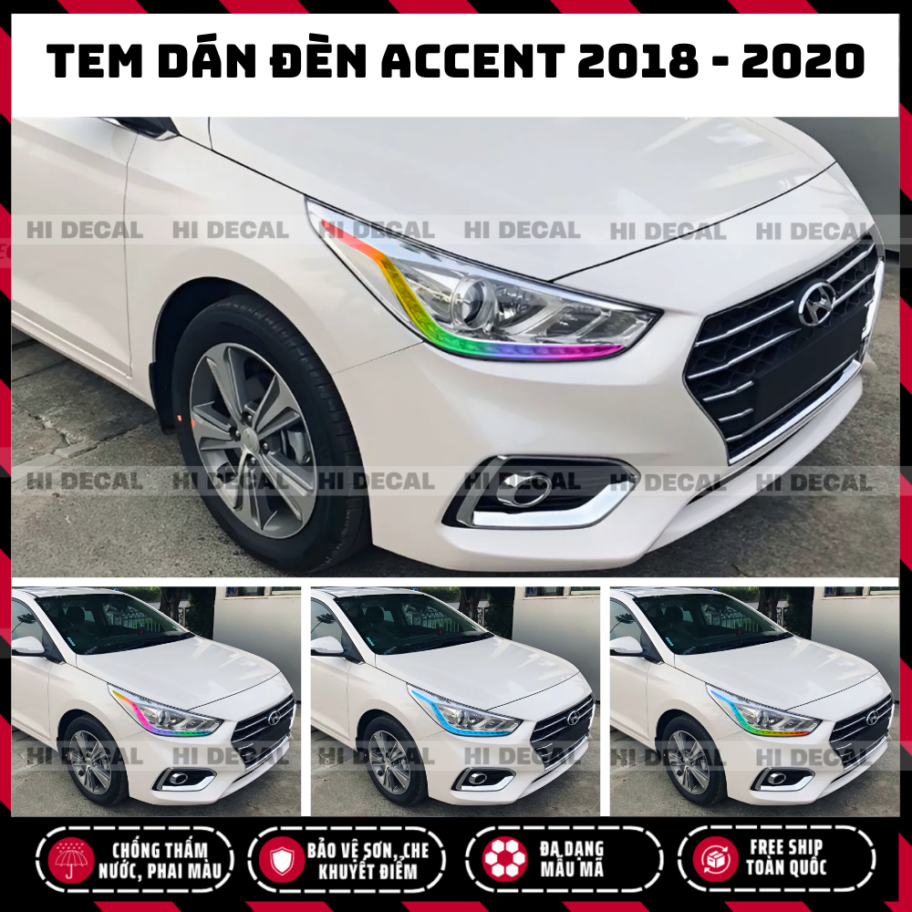 Tem dán đèn xe Accent 2018 - 2020, Tem đèn Accent trang trí xe chống nước, bền màu, chịu nhiệt tốt