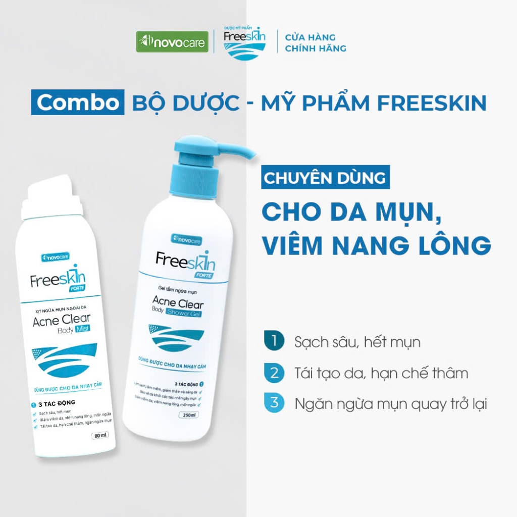 Ảnh Combo Xịt mụn Freeskin Acne Clear Body Mist 80ml & Gel tắm Freeskin Ance Clear Body Mist 250ml 2