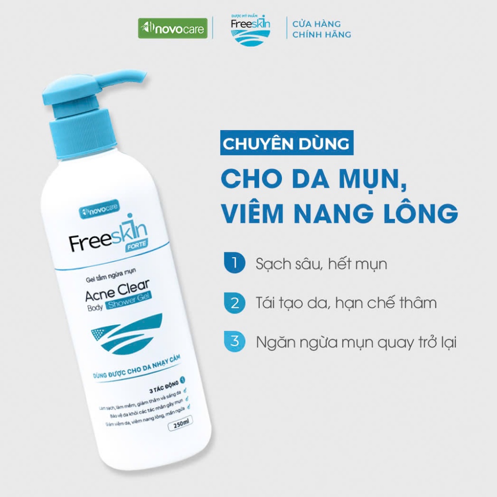 Ảnh Combo Gel tắm Freeskin Acne Clear Body Shower Gel 250ml & Bọt rửa mặt ngừa mụn Freeskin Cleansing Foam 120ml 1