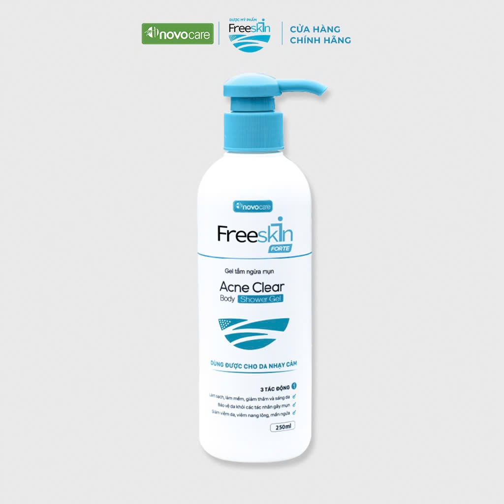 Ảnh Gel tắm ngừa mụn Novocare -Freeskin ngăn ngừa viêm nang lông loại bỏ yếu tố gây ra mụn viêm 250ml 1