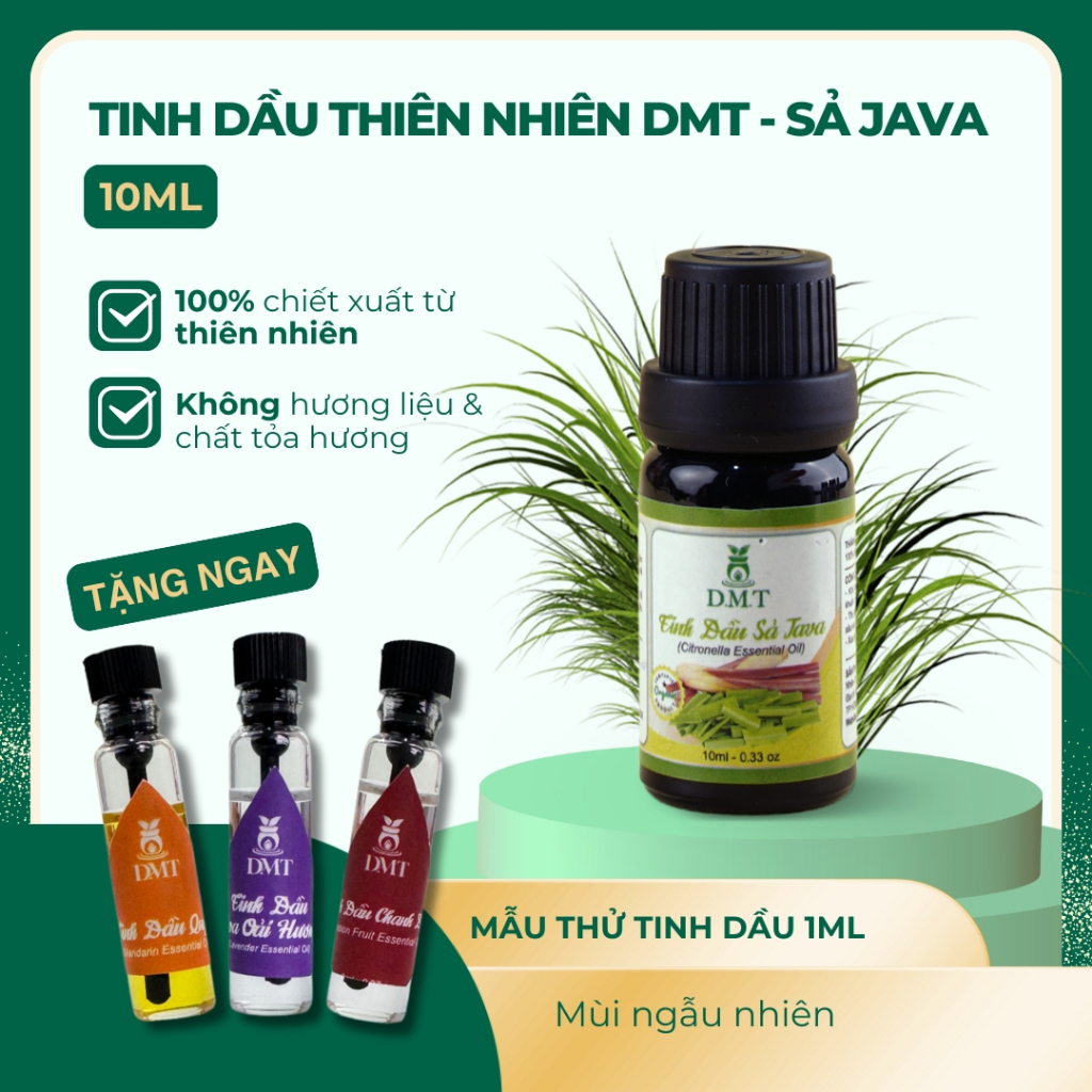 Tinh dầu Sả Java xông thơm phòng, treo xe DMT - tinh dầu sả khử mùi, đuổi muỗi, kháng khuẩn 5ml/10ml