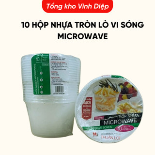 10 Hộp nhựa tròn lò vi sóng Microwave đựng đồ ăn hoa quả có nắp trong suốt Thuận Lợi, hộp nhựa 1 lần