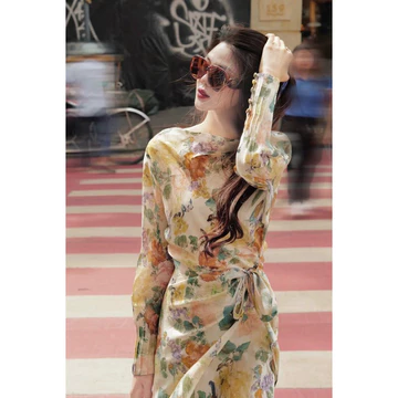 đầm thiết kế nữ đầm hoa hàng thiết kế đẹp mặc rất sang , đầm hoa dáng dài .đầm hoa nữ thanh lịch , đầm hoa buộc eo nữ .