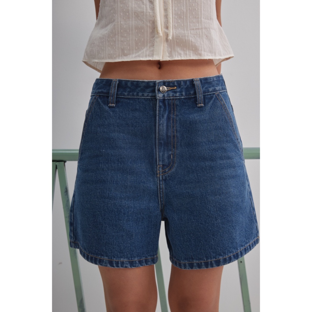 Ảnh LIBÉ WORKSHOP - Quần jeans ngắn ống suông màu xanh dương 1