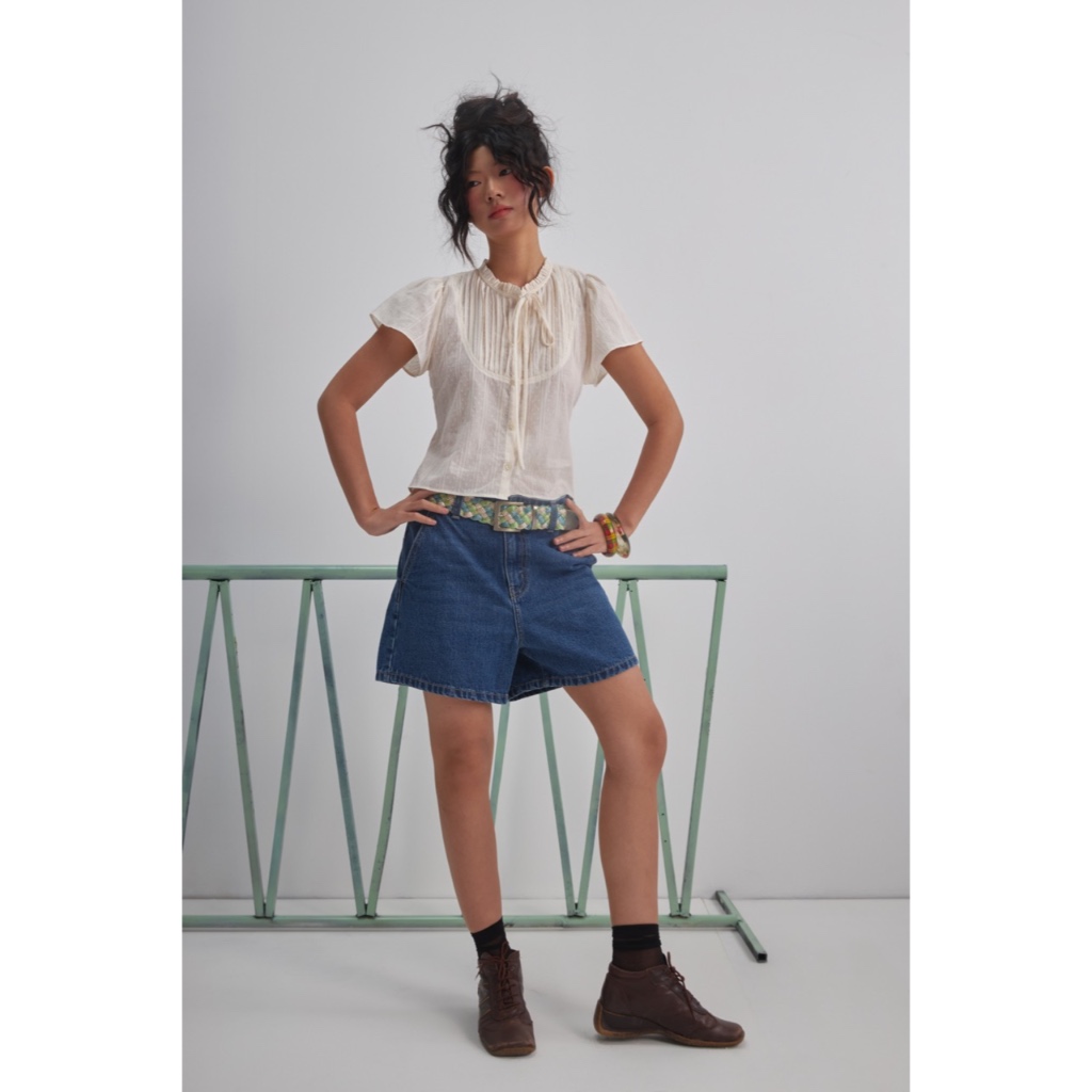 Ảnh LIBÉ WORKSHOP - Quần jeans ngắn ống suông màu xanh dương 3