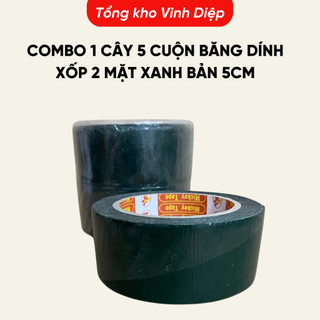 Combo 1 cây 5 cuộn băng dính xốp 2 mặt xanh bản 5cm siêu dính giá tại xưởng