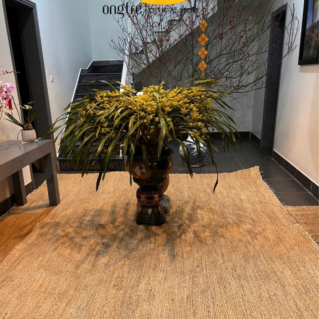 Thảm Trải Sàn Cói Lục Bình ONGTRE, Thảm Decor Cao Cấp Hình Vuông Chữ Nhật Cho Phòng Khách, Biệt Thự, Khách Sạn