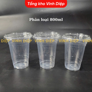 Cốc nhựa, ly nhựa khổng lồ 1000ml 800ml, ly trà tắc 1 lít, trà chanh, thố trà sữa (25 ly có nắp)