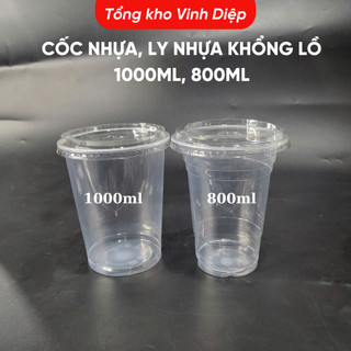Cốc nhựa, ly nhựa khổng lồ 1000ml 800ml, ly trà tắc 1 lít, trà chanh, thố trà sữa (25 ly có nắp)