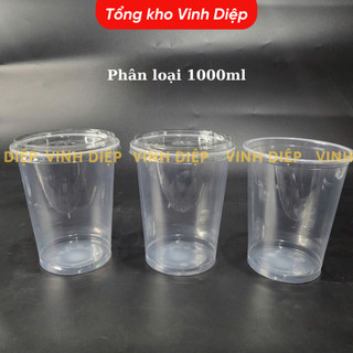 Cốc nhựa, ly nhựa khổng lồ 1000ml 800ml, ly trà tắc 1 lít, trà chanh, thố trà sữa (25 ly có nắp)