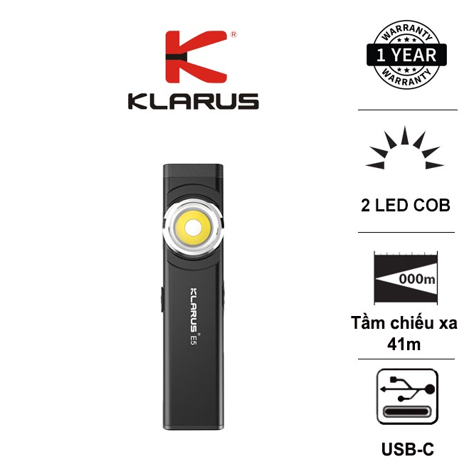 Đèn pin mini siêu mỏng KLARUS E5 600 lumens chiếu xa 30m sử dụng 2 LED ...