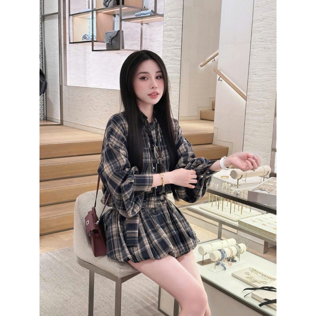 Áo sơ mi kẻ karo giấu quần, áo sơ mi giấu quần  có cổ kẻ karo trẻ  trung năng động phù hợp với mọi lứa tuổi