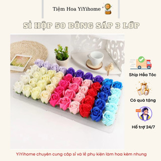 Hộp 50 Bông Hoa Hồng Sáp 3 Lớp Loại 1 Đủ Màu Form Chuẩn Cánh Cứng Hàng Đẹp DIY Handmade YiYihome
