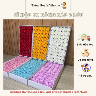 Hộp 50 Bông Hoa Hồng Sáp 3 Lớp Loại 1 Đủ Màu Form Chuẩn Cánh Cứng Hàng Đẹp DIY Handmade YiYihome