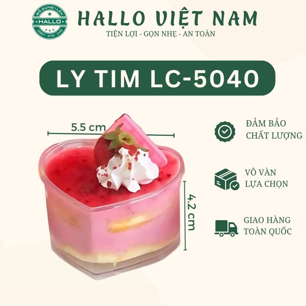 Ly tim nhỏ 5040 70ml đựng bánh flan, ly mica không nắp 70ml dùng đựng ...