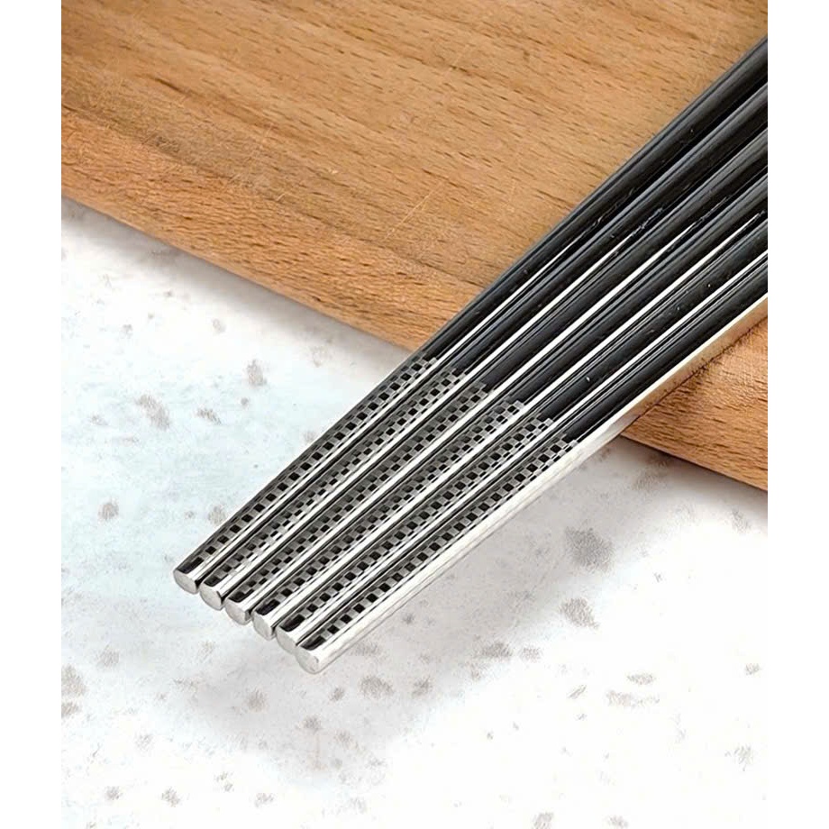 Đũa Inox Chockmen Hộp 10 Đôi Có tem chống giả, Đũa Ăn Chockmen Vân Chống Trơn Trượt Không Mốc CKM59