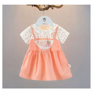 Váy bé gái dạng yếm thun cotton phối ren quả cherry 0-2 tuổi đi học đi chơi xinh xắn D1066A