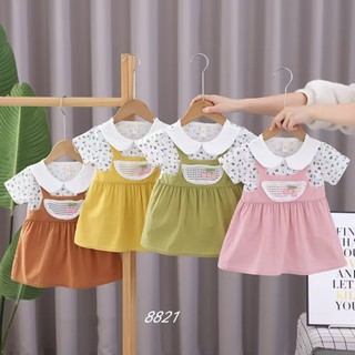 Váy bé gái dạng yếm thun cotton phối ren quả cherry 0-2 tuổi đi học đi chơi xinh xắn D1066A