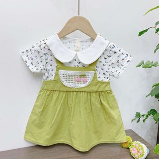 Váy bé gái dạng yếm thun cotton phối ren quả cherry 0-2 tuổi đi học đi chơi xinh xắn D1066A