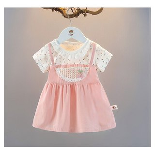 Váy bé gái dạng yếm thun cotton phối ren quả cherry 0-2 tuổi đi học đi chơi xinh xắn D1066A