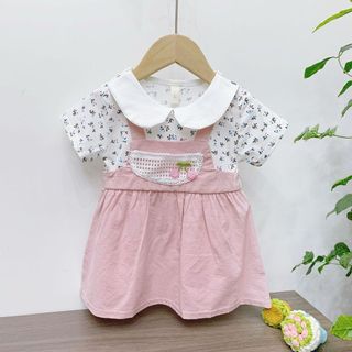 Váy bé gái dạng yếm thun cotton phối ren quả cherry 0-2 tuổi đi học đi chơi xinh xắn D1066A