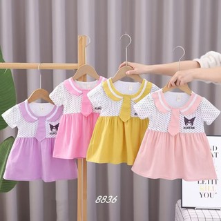 Váy bé gái thun cotton giả yếm may liền xinh xắn thêu Kuromi 0-2 tuổi D1066B