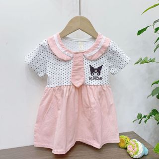 Váy bé gái thun cotton giả yếm may liền xinh xắn thêu Kuromi 0-2 tuổi D1066B