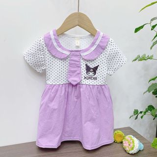Váy bé gái thun cotton giả yếm may liền xinh xắn thêu Kuromi 0-2 tuổi D1066B