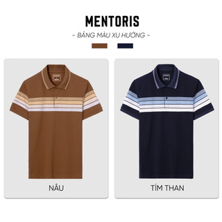 Áo Polo Nam Cao Cấp MENTORIS, Họa Tiết Kẻ Ngang Thời Trang, Chất Cotton Thoáng Khí Thoải Mái MPL2509