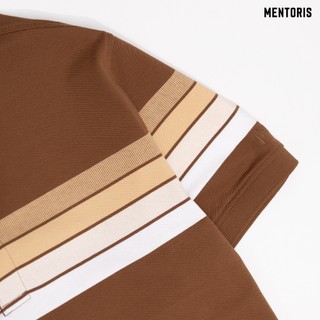 Áo Polo Nam Cao Cấp MENTORIS, Họa Tiết Kẻ Ngang Thời Trang, Chất Cotton Thoáng Khí Thoải Mái MPL2509