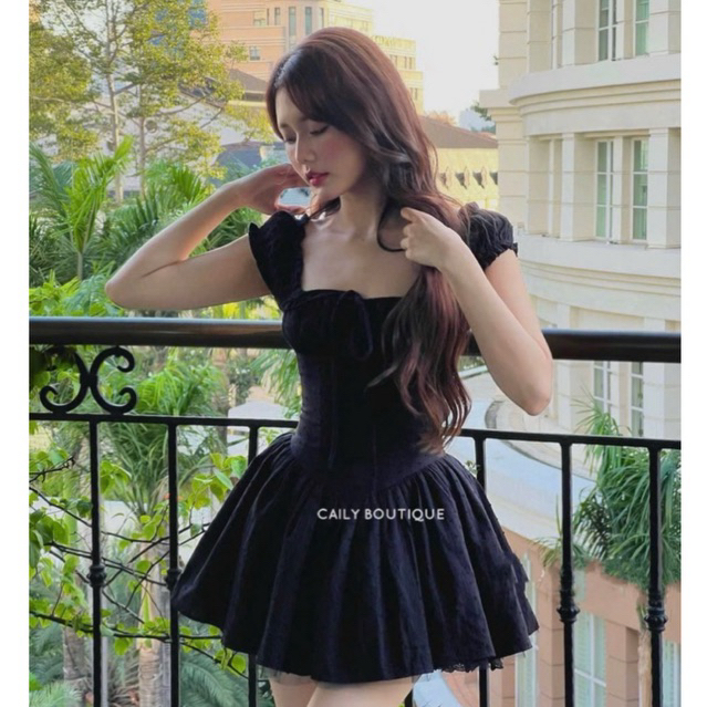 “Bella dress” Váy 2S cup ngực dây buộc nơ dáng ngắn xoè thiết kế chân viền ren ôm eo chun lưng sang chảnh | MIU.STUDIO
